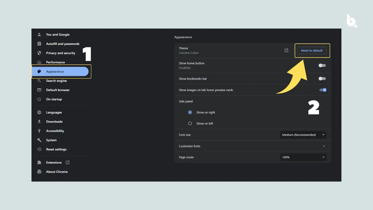 Under Appearance Click to Reset to Default option (How to change theme in google in hindi 2023)